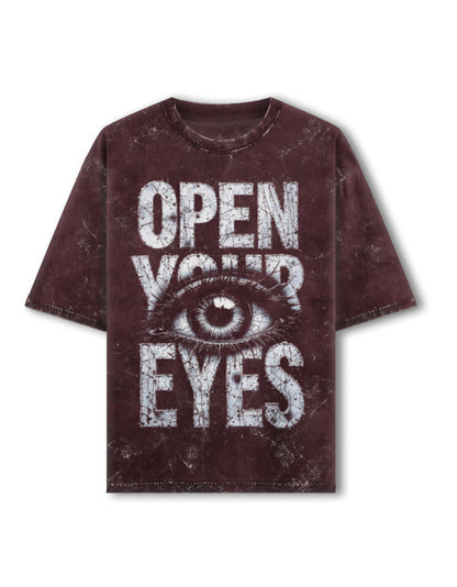 Acid Washed Oversized Tee – Open Your Eye Maroon GlowZonePrints