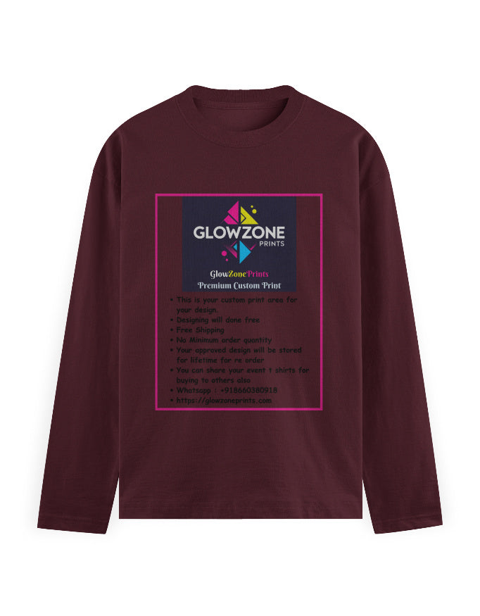 Men's Full Sleeve T-Shirt | MF31 (Custom Print) Maroon GlowZonePrints