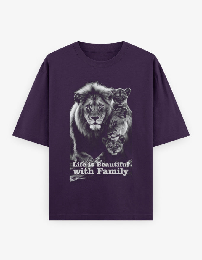 Oversized Classic T-Shirt – Life Is Beautiful with Family Purple GlowZonePrints