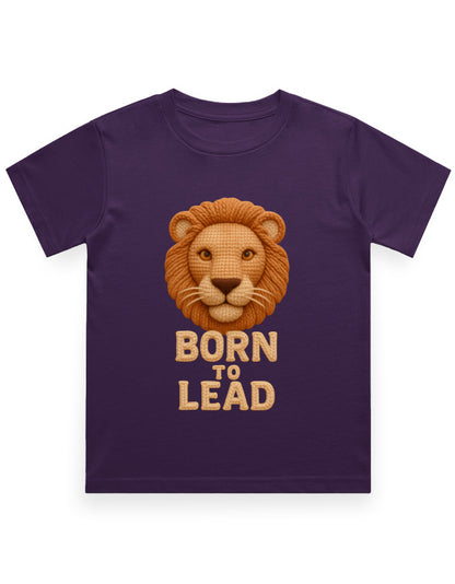 Kids Crew Neck T-Shirt – Born to Lead Lion Edition Purple GlowZonePrints