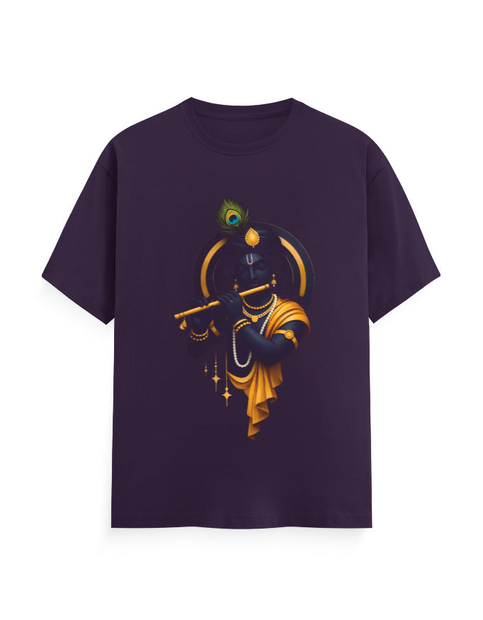 Unisex Classic Crew T-Shirt – Krishna Playing Flute Purple GlowZonePrints
