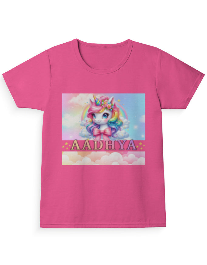 Unicorn Girl’s AADHYA Crew Neck T-Shirt Pink GlowZonePrints