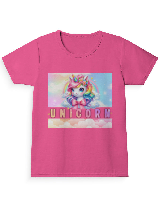 Unicorn Girl’s Crew Neck T-Shirt Pink GlowZonePrints