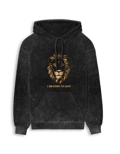 Unisex Acid Washed Hoodie Lion | UH62 Black GlowZonePrints