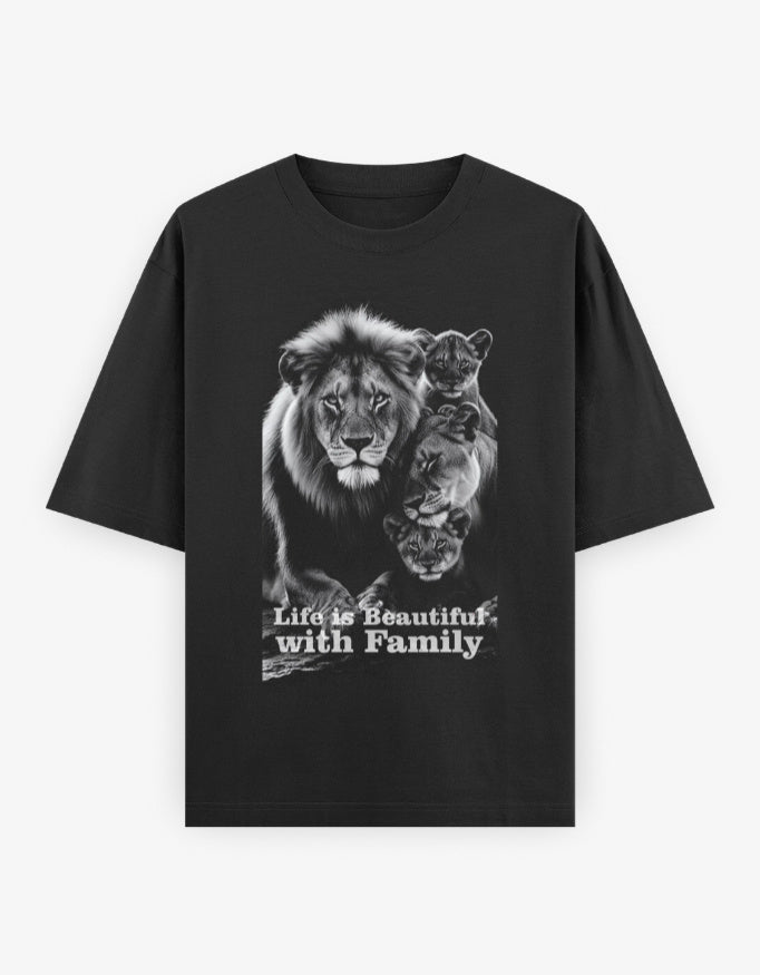Oversized Classic T-Shirt – Life Is Beautiful with Family Black GlowZonePrints
