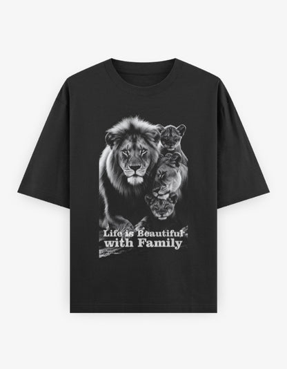 Oversized Classic T-Shirt – Life Is Beautiful with Family Black GlowZonePrints