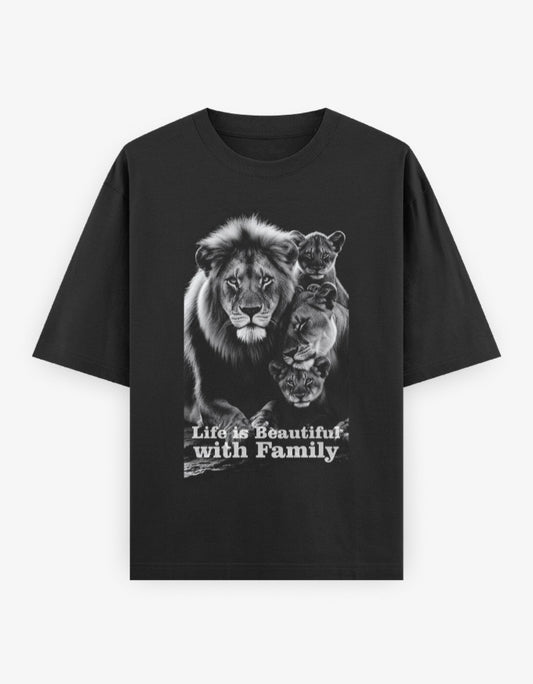 Oversized Classic T-Shirt – Life Is Beautiful with Family Black GlowZonePrints