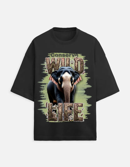 Unisex Terry Oversized Tee – Conserve Wild Life Black GlowZonePrints