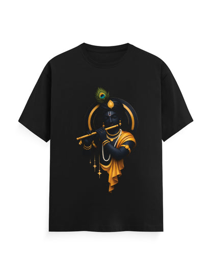 Unisex Classic Crew T-Shirt – Krishna Playing Flute Black GlowZonePrints