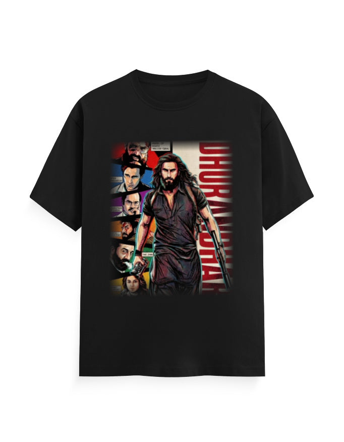 Unisex Crew T-Shirt - Dhurandhar(B) Black GlowZonePrints