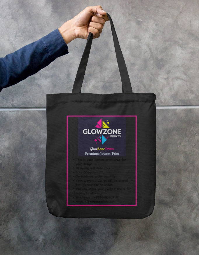 Tote Bag with Zipper (Custom Print) Black Standard GlowZonePrints