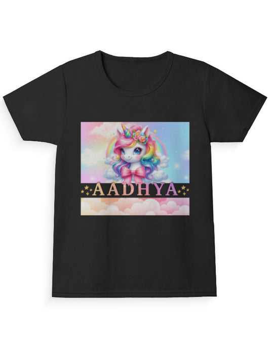 Unicorn Girl’s AADHYA Crew Neck T-Shirt Black GlowZonePrints