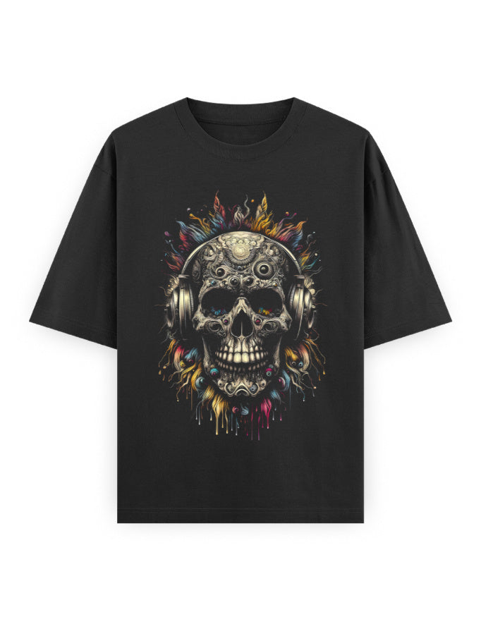 Oversized Classic T-Shirt – Retro Cosmic Skull Abstract GlowZonePrints