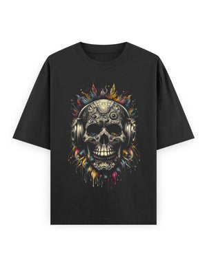 Oversized Classic T-Shirt – Retro Cosmic Skull Abstract GlowZonePrints