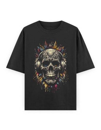 Oversized Classic T-Shirt – Retro Cosmic Skull Abstract GlowZonePrints