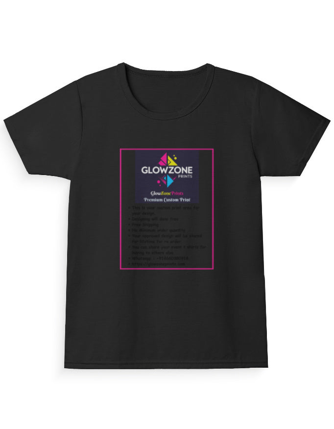Girl's Crew Neck T-Shirt (Custom Print) Black GlowZonePrints