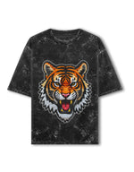 Unisex Acid Washed Oversized Tee – Tiger Roar Black GlowZonePrints
