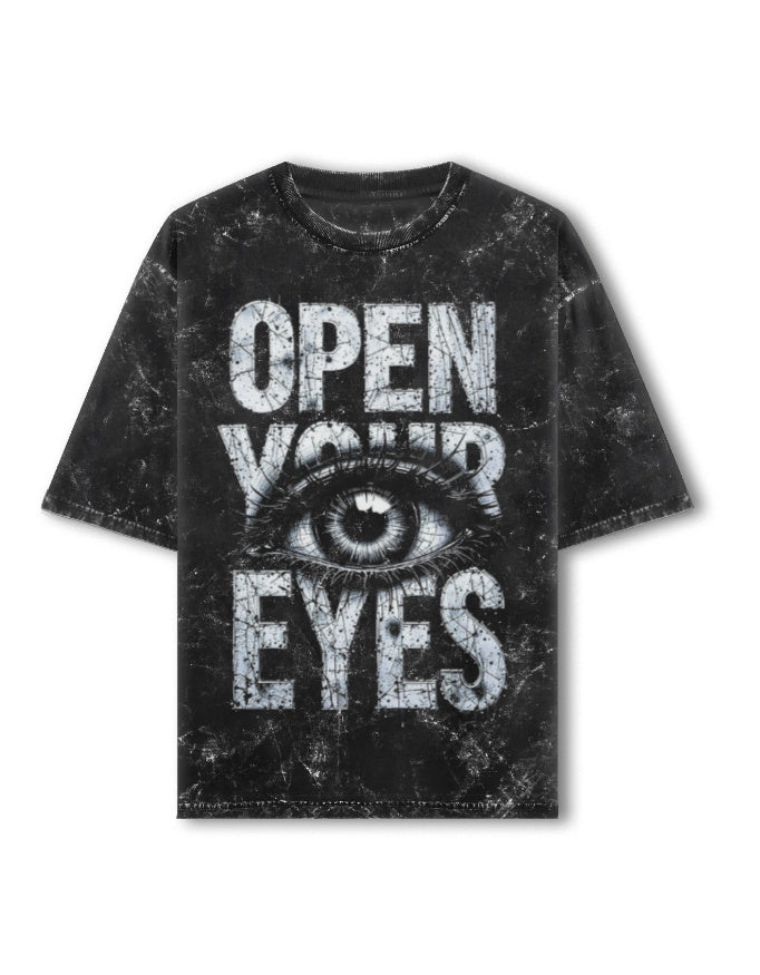 Acid Washed Oversized Tee – Open Your Eye Black GlowZonePrints