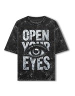 Acid Washed Oversized Tee – Open Your Eye Black GlowZonePrints