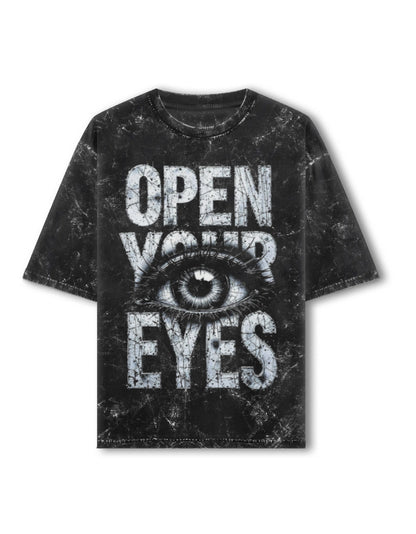 Acid Washed Oversized Tee – Open Your Eye Black GlowZonePrints