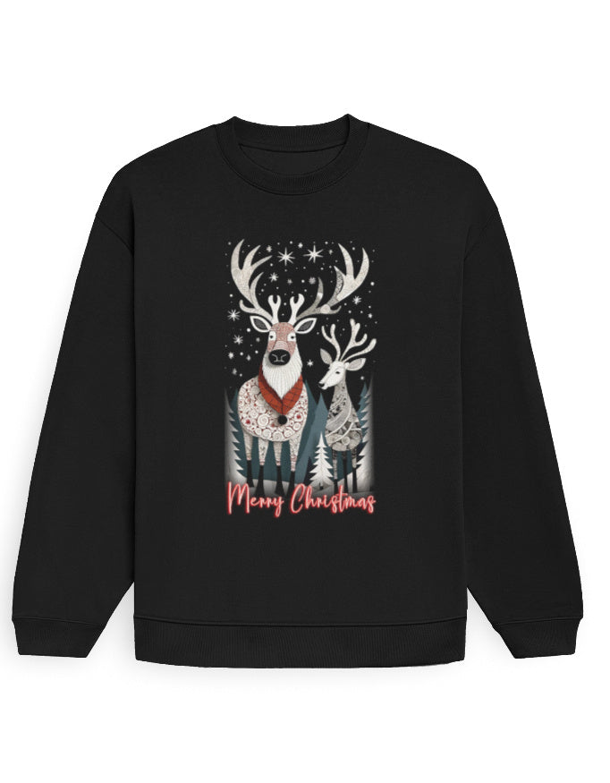 Unisex Oversized Sweatshirt Reindeer –Merry Christmas Edition | UH35 Black GlowZonePrints