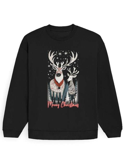 Unisex Oversized Sweatshirt Reindeer –Merry Christmas Edition | UH35 Black GlowZonePrints