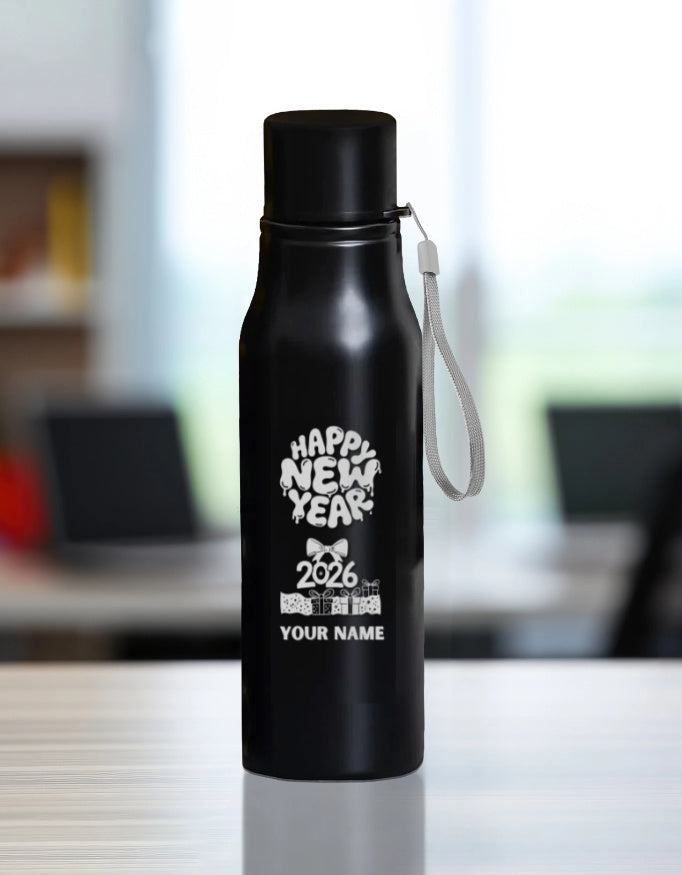 Water Bottle | 750ml – Happy New Year 2026 (Custom Engraving) Black 750 ML GlowZonePrints