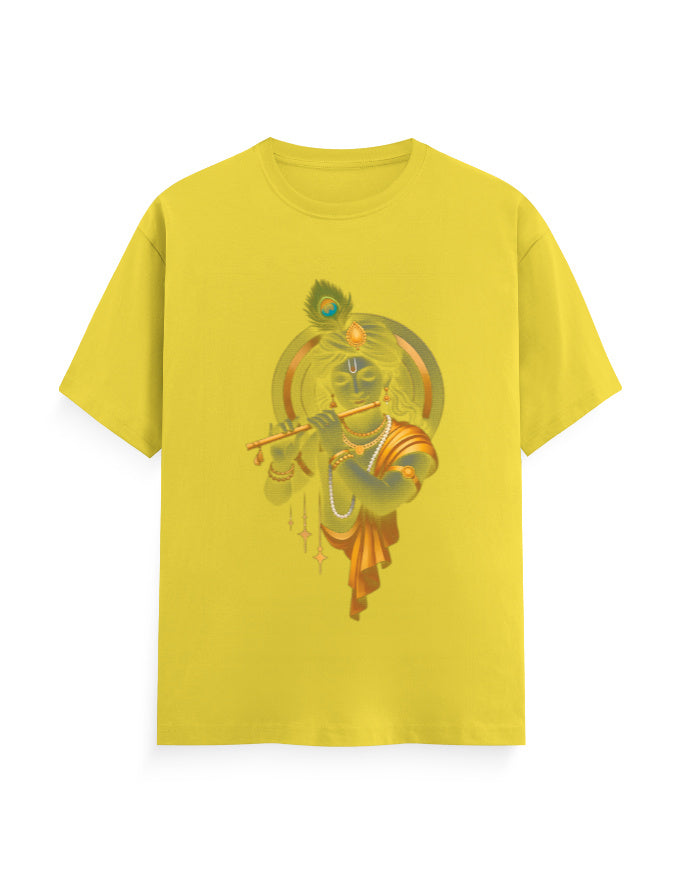 Unisex Classic Crew T-Shirt – Krishna Playing Flute New Yellow GlowZonePrints