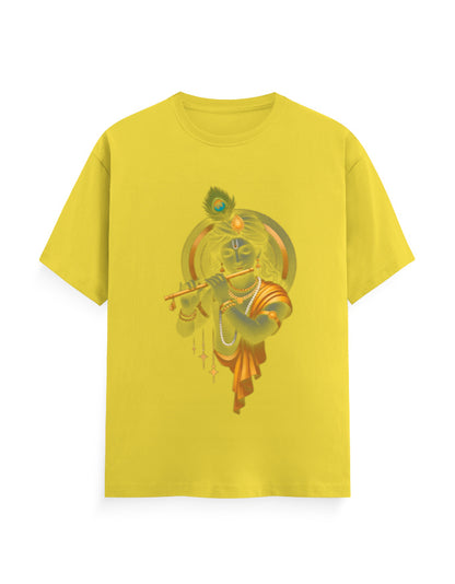 Unisex Classic Crew T-Shirt – Krishna Playing Flute New Yellow GlowZonePrints