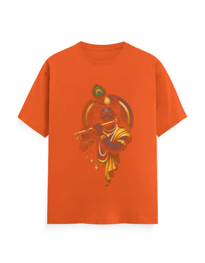 Unisex Classic Crew T-Shirt – Krishna Playing Flute Orange GlowZonePrints