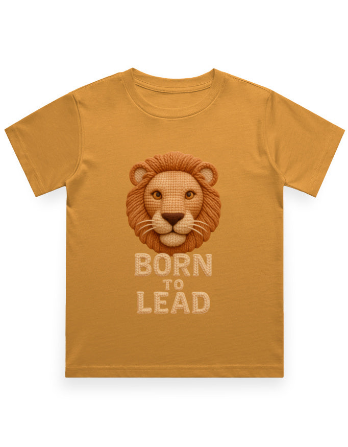 Kids Crew Neck T-Shirt – Born to Lead Lion Edition Golden Yellow GlowZonePrints