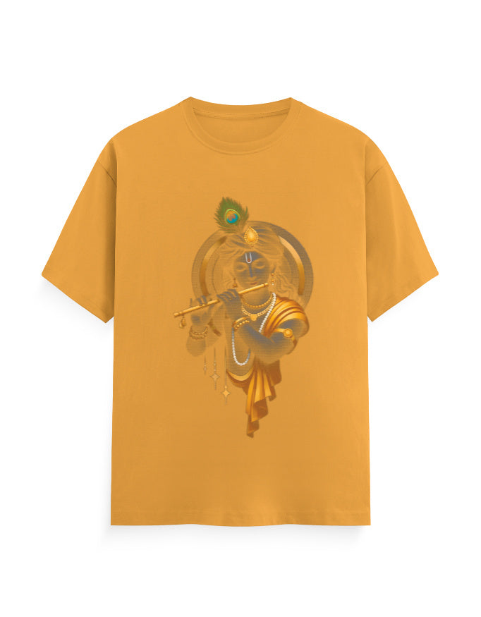 Unisex Classic Crew T-Shirt – Krishna Playing Flute Golden Yellow GlowZonePrints