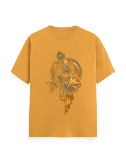 Unisex Classic Crew T-Shirt – Krishna Playing Flute Golden Yellow GlowZonePrints