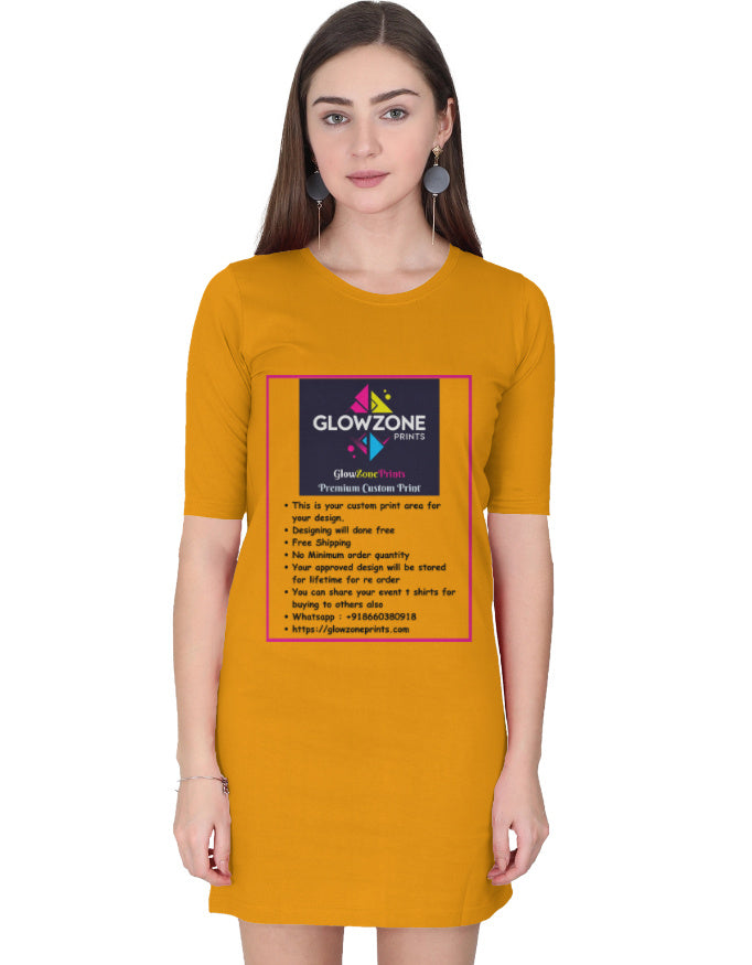 Female T-Shirt Dress | FC43 (Custom Print) Golden Yellow GlowZonePrints
