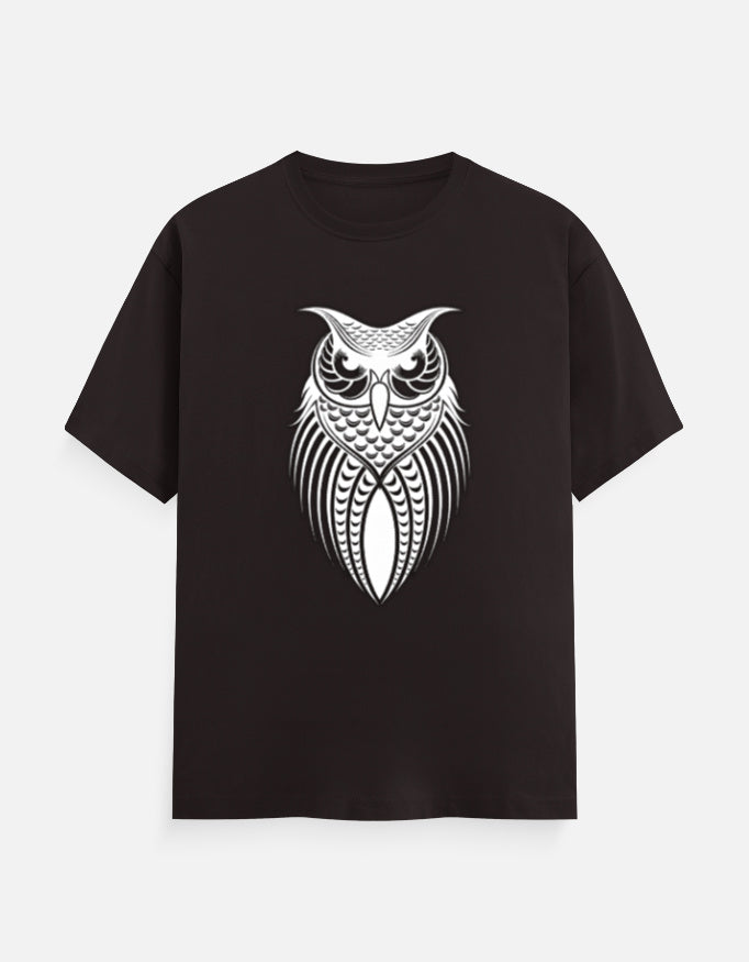 Unisex Classic Crew T-Shirt – Owl Halftone Design Coffee Brown GlowZonePrints