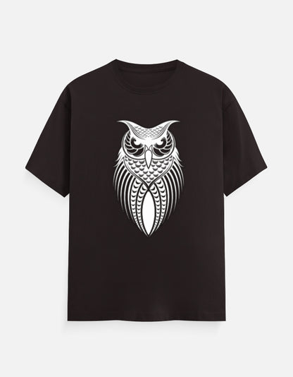 Unisex Classic Crew T-Shirt – Owl Halftone Design Coffee Brown GlowZonePrints