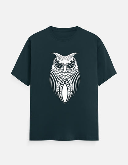 Unisex Classic Crew T-Shirt – Owl Halftone Design Petrol Blue GlowZonePrints