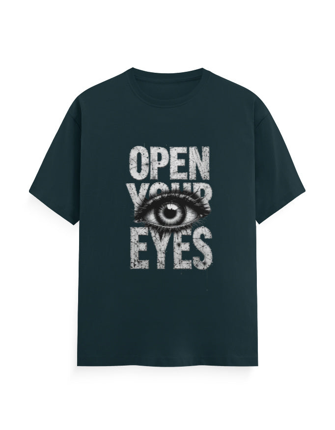 Open Your Eyes T Shirt Petrol Blue GlowZonePrints