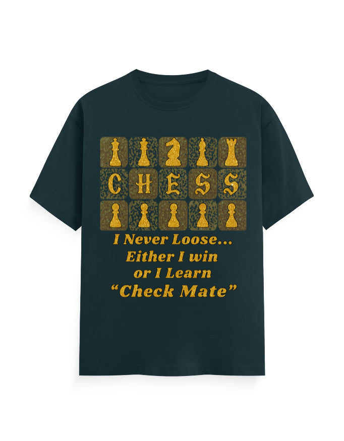Unisex Classic Crew T-Shirt – Chess (Gold Edition) Petrol Blue GlowZonePrints