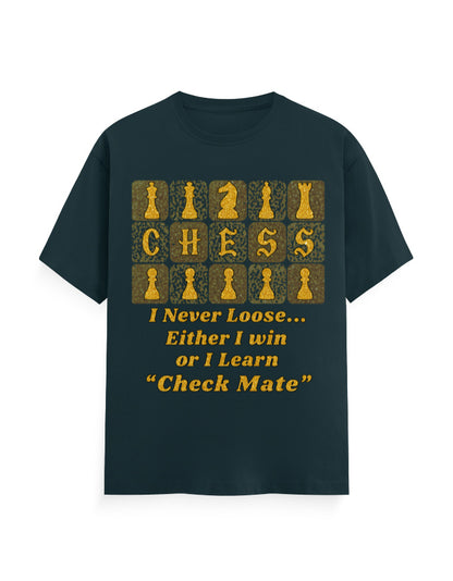 Unisex Classic Crew T-Shirt – Chess (Gold Edition) Petrol Blue GlowZonePrints