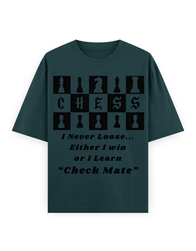 Unisex Oversized Classic T-Shirt – Chess (Black Edition) Petrol Blue GlowZonePrints