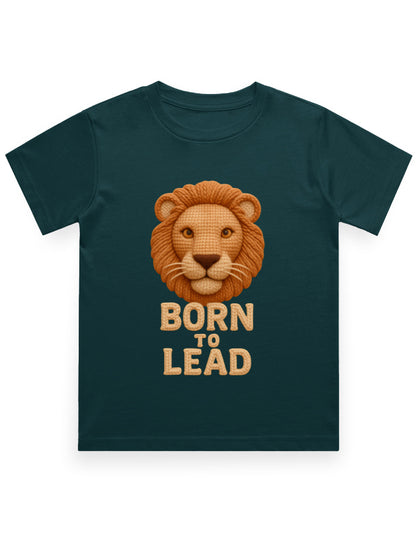Kids Crew Neck T-Shirt – Born to Lead Lion Edition Petrol Blue GlowZonePrints