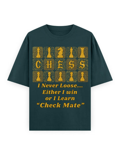 Unisex Oversized Classic T-Shirt -Chess (Gold Edition) Petrol Blue GlowZonePrints