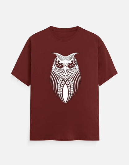 Unisex Classic Crew T-Shirt – Owl Halftone Design Brick Red GlowZonePrints