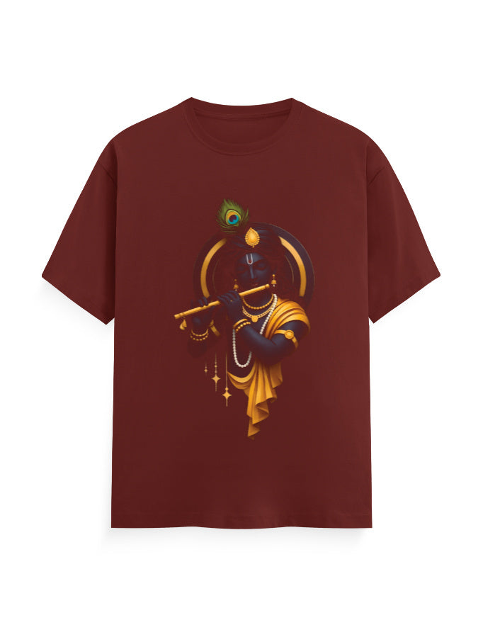 Unisex Classic Crew T-Shirt – Krishna Playing Flute Brick Red GlowZonePrints