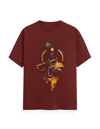 Unisex Classic Crew T-Shirt – Krishna Playing Flute Brick Red GlowZonePrints