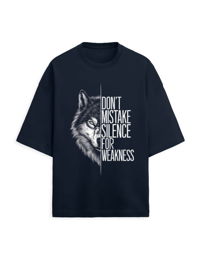 Terry Oversized Tee – Don’t Mistake Silence with Weakness Navy Blue GlowZonePrints