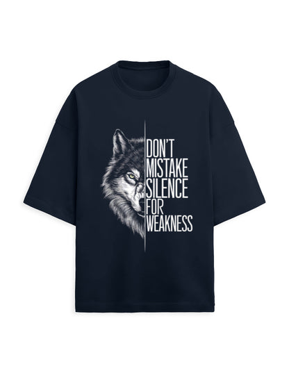 Terry Oversized Tee – Don’t Mistake Silence with Weakness Navy Blue GlowZonePrints
