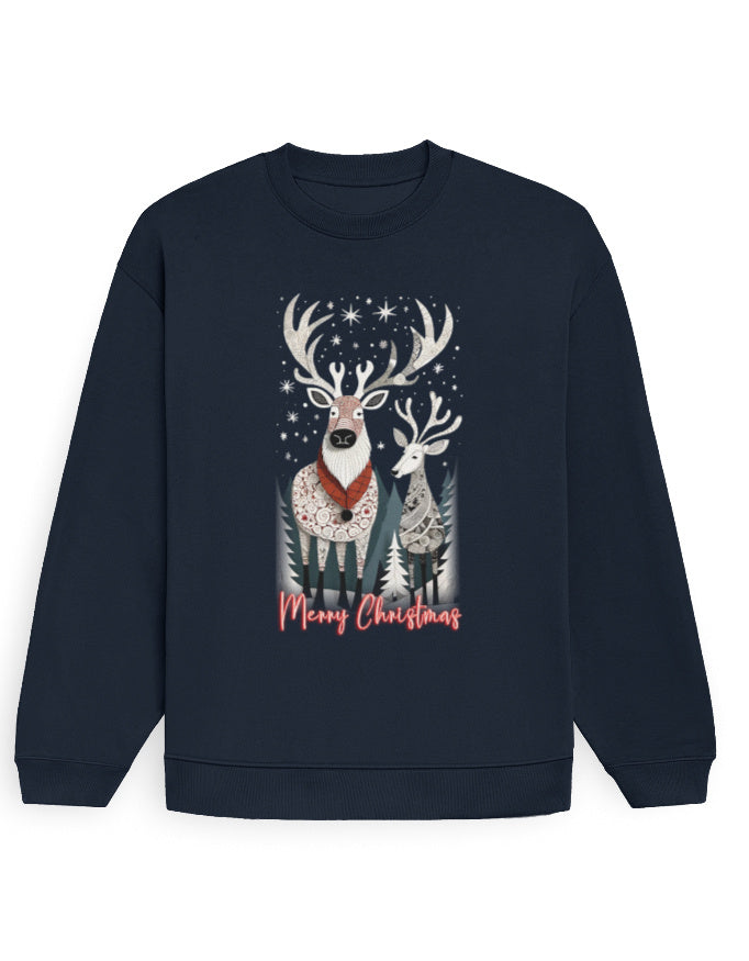 Unisex Oversized Sweatshirt Reindeer –Merry Christmas Edition | UH35 Navy Blue GlowZonePrints