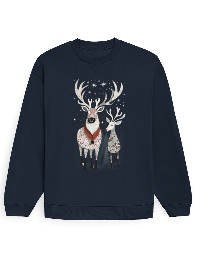 Unisex Oversized Sweatshirt Reindeer | UH35 Navy Blue GlowZonePrints